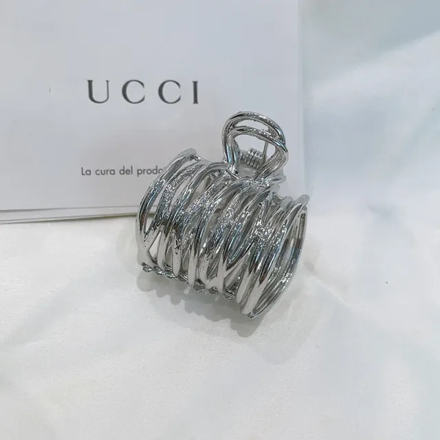 Fountain style High Ponytail Small Jaw Clip Anti collapse Fixed Gadget Hollow Metal Empty Silver - Shop at LoveMi