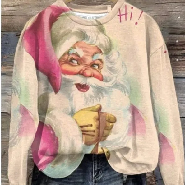 Autumn Winter Sweater Printed Women's Round Neck Shirt Top - 4Style-L