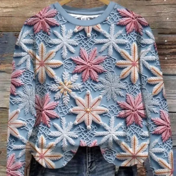Autumn Winter Sweater Printed Women's Round Neck Shirt Top - 9Style-5Xl