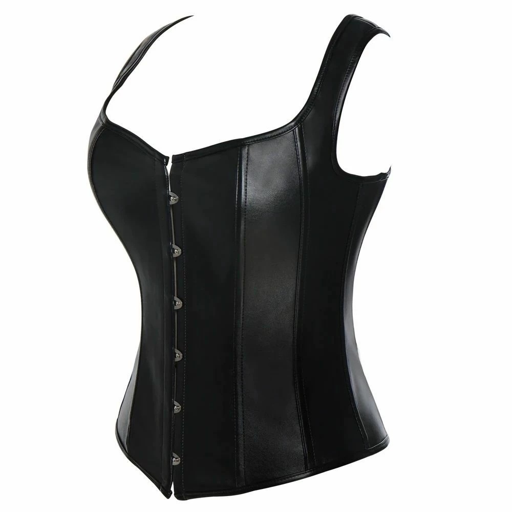 Leather Shoulder Strap Corset Body Hardware Steel Breasted