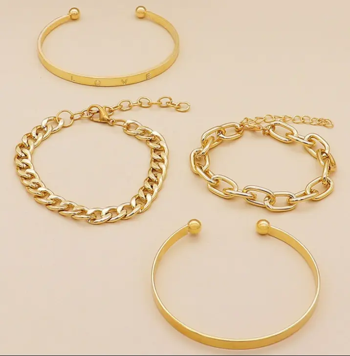Simple and Smooth C-shaped Hollow Chain Bracelet Set