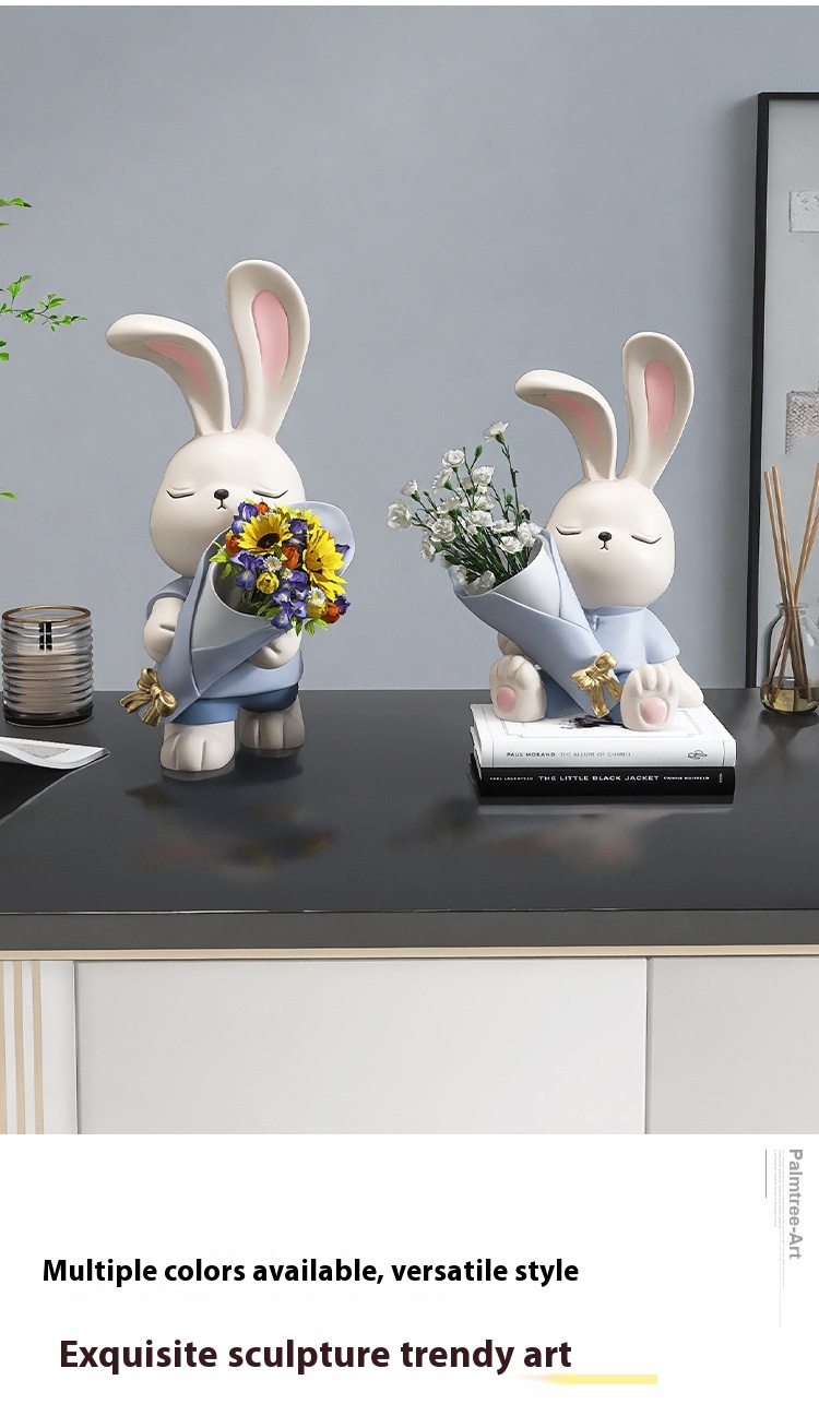 Title 4, Cream Rabbit Vase Decoration Living Room