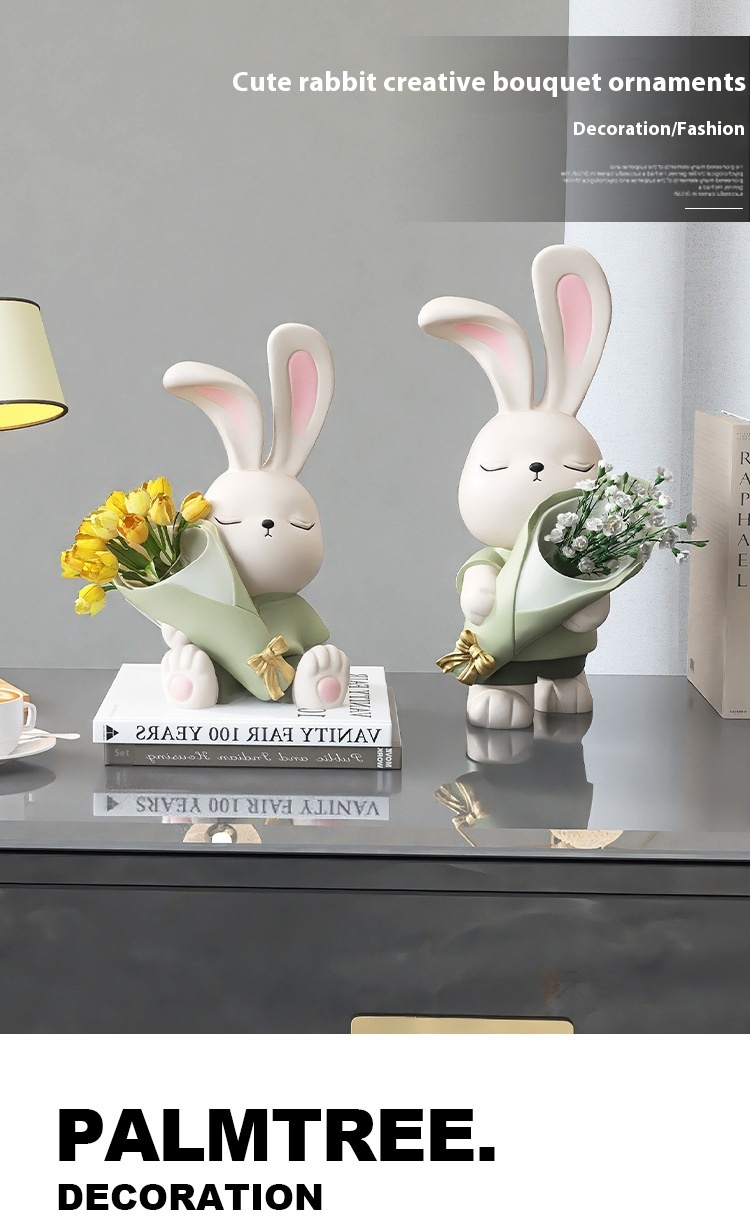 Title 6, Cream Rabbit Vase Decoration Living Room