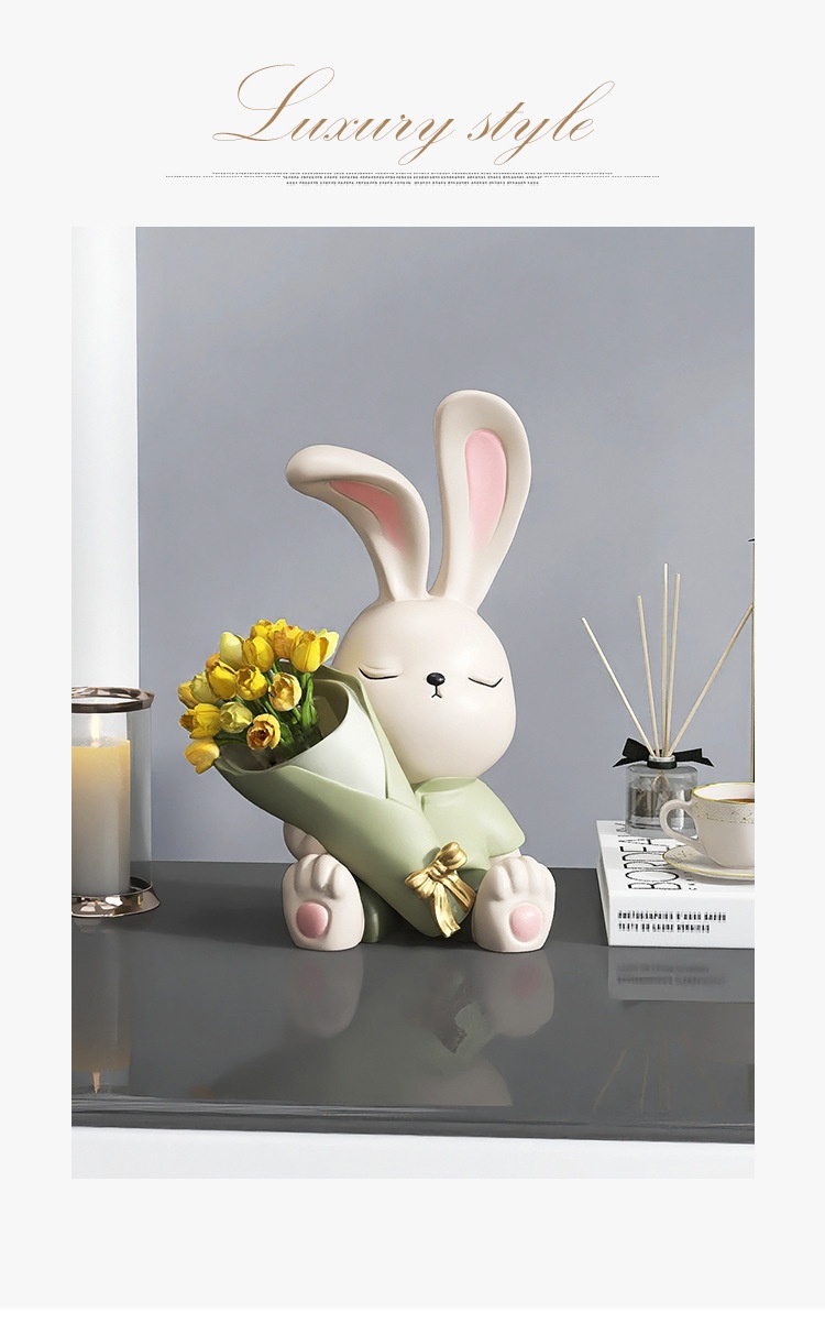 Title 3, Cream Rabbit Vase Decoration Living Room