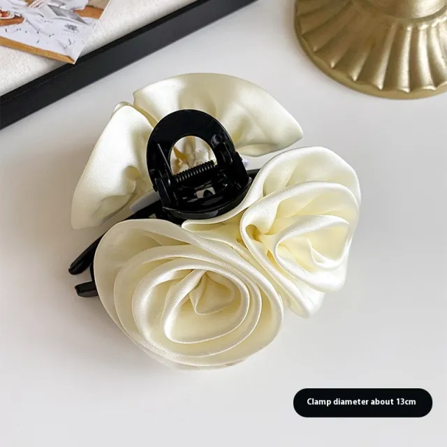 Rose Flower Hair Clip High grade Satin Temperament Beige - Shop at LoveMi