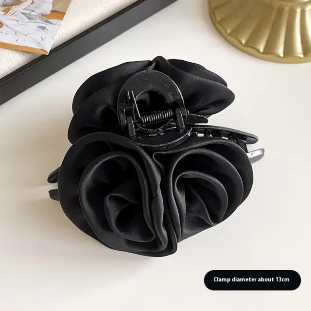 Rose Flower Hair Clip High grade Satin Temperament Black - Shop at LoveMi