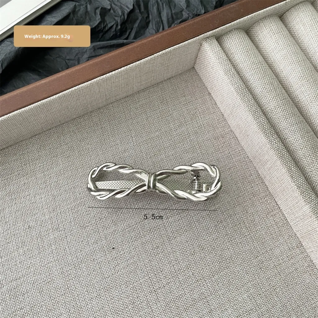 Sweet Cool Girl Bow Barrettes Bang Clip - Twist 8 Words Silver