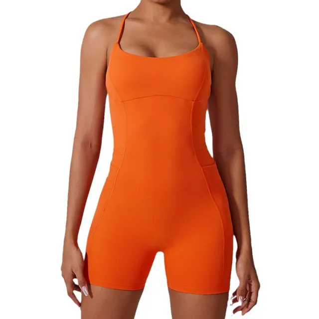V Waist Pleated Yoga Jumpsuit Women Orange - Shop at LoveMi