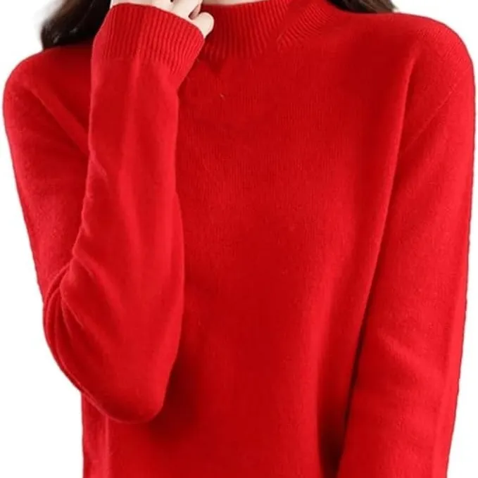 Autumn And Winter Sweater Half-high Collar Long Sleeves Women's Top Loose Slimming And All-matching - Bright Red