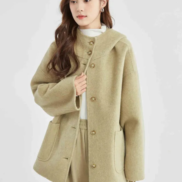 Cloak Winter Hooded Reversible Cashmere Coat Khaki - Shop at LoveMi