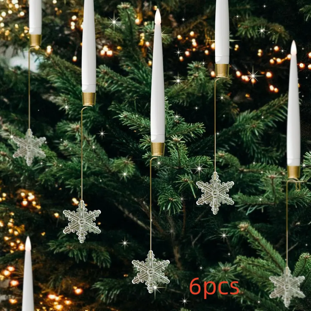 Christmas Candle LED Indoor Holiday Christmas Tree Ornaments Festive Atmosphere Decoration Christmas Pendant - 6Pcs Snowflake