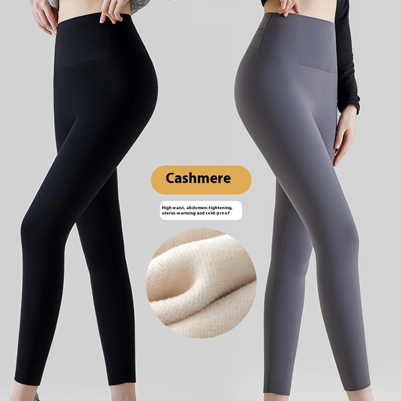 Кашемировые леггинсы с высокой талией, зимние теплые однотонные плюшевые брюки, модные тонкие брюки, женская одежда