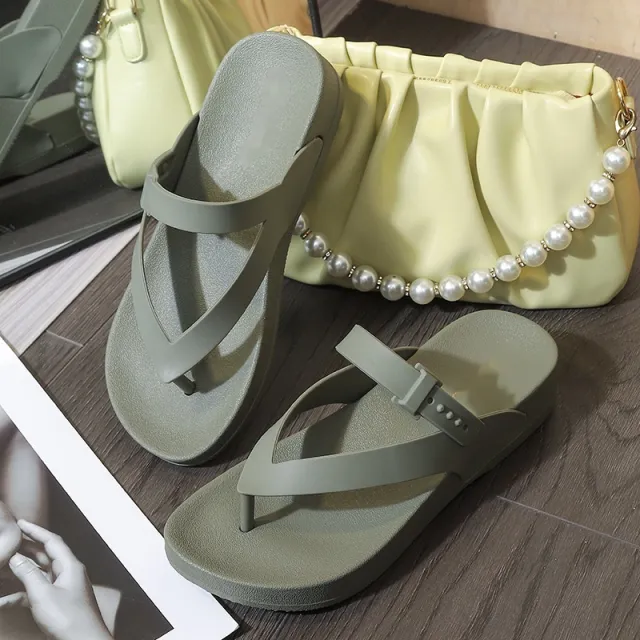Flip Flops Women's Summer Outdoor Leisure Flip Flops Slippers Thick Bottom Cool Beach Green - Shop at LoveMi
