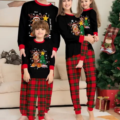 Cute Creative Christmas Deer Plaid Family Dress