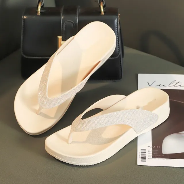Fashion Trend Wedge Height Increasing All match Flip flops For Women Apricot - Shop at LoveMi