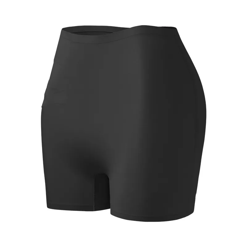 Seamless Safety Non-curling Cotton Crotch Nude Feel Leggings - Black