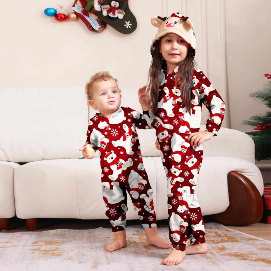 Long-sleeved Red Family Set One-piece Pajamas