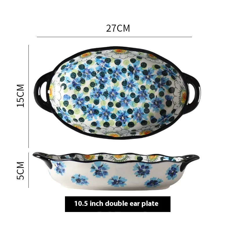 Hand-painted Ceramic Bowl Household Noodle Bowl Creative High-looking Bowls And Plates Tableware - Binaural Oval Bakeware