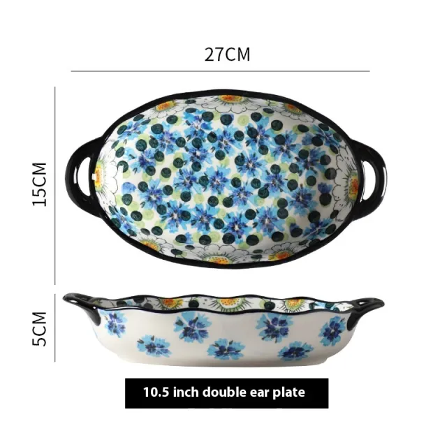 Hand painted Ceramic Bowl Household Noodle Bowl Creative High looking Bowls And Plates Tableware Binaural Oval Bakeware - Shop at LoveMi