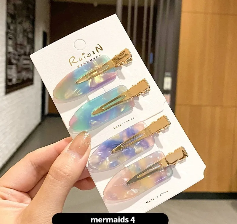 Women's Paper Bangs Broken Hair Acetate Seamless Barrettes - Mermaid 4 Pieces