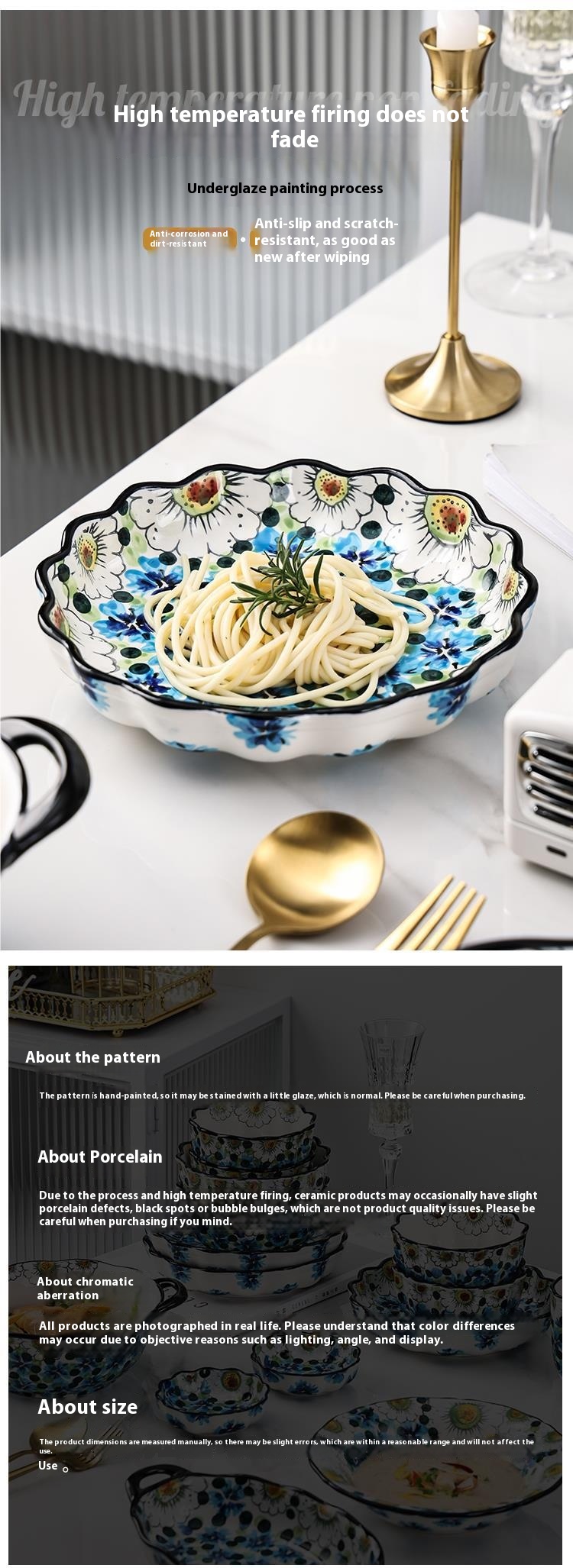 Title 7, Hand-painted Ceramic Bowl Household Noodle Bowl...