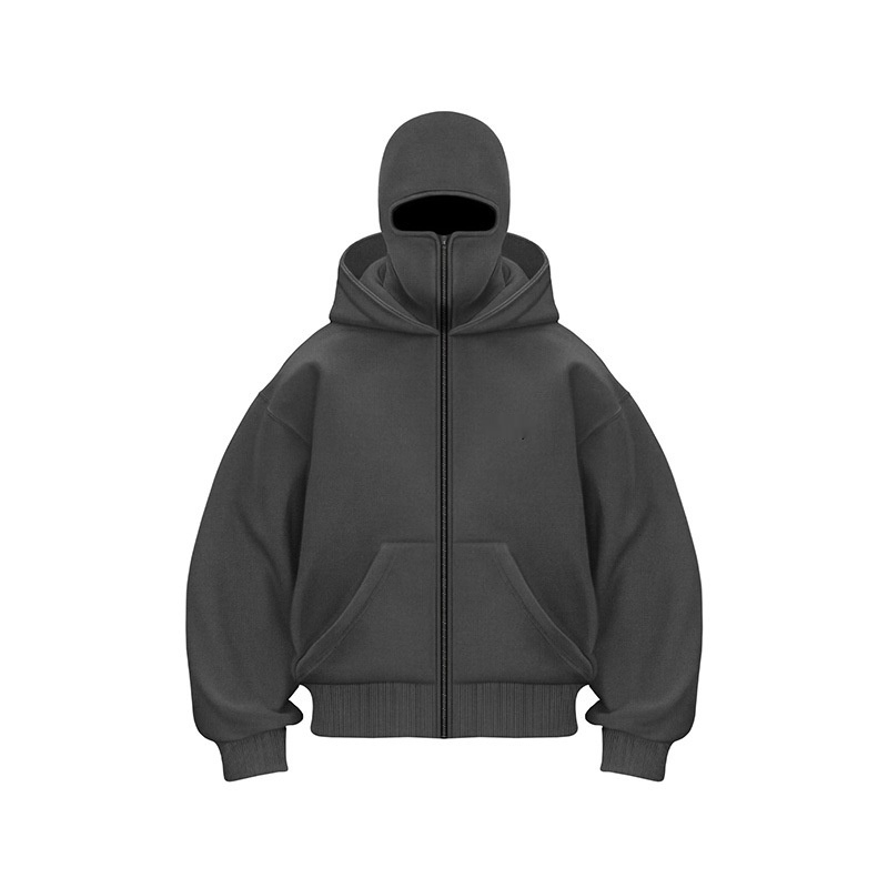 Fleece-Lined Double Hood Pullover with Built-In Ski Mask – Streetwear Hoodie - Picture 6 of 9