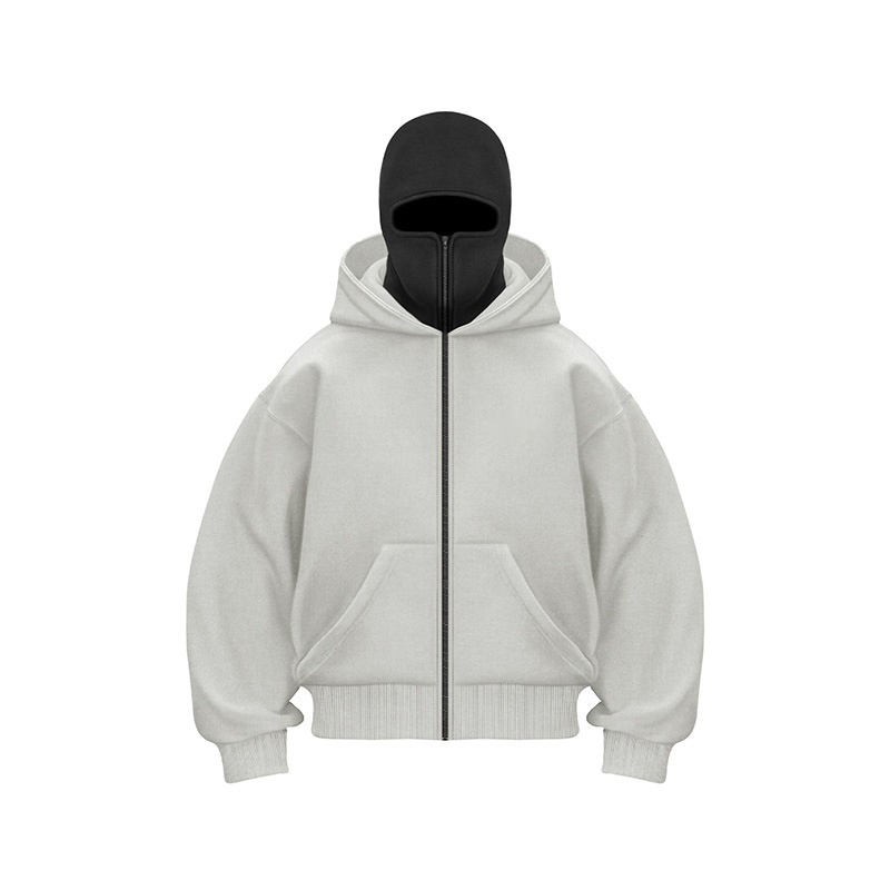 Fleece-Lined Double Hood Pullover with Built-In Ski Mask – Streetwear Hoodie - Picture 5 of 9