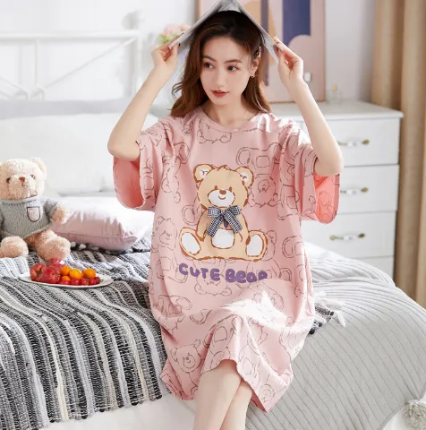 Home Wear Thin Short Sleeve Loose Plus Size Plump Girls Women's Pajamas 006Color - Shop at LoveMi