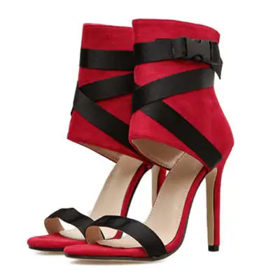 Open Toe Fashion Style Woven Buckle Stiletto Heels Peep Toe Women's Shoes Red - Shop at LoveMi