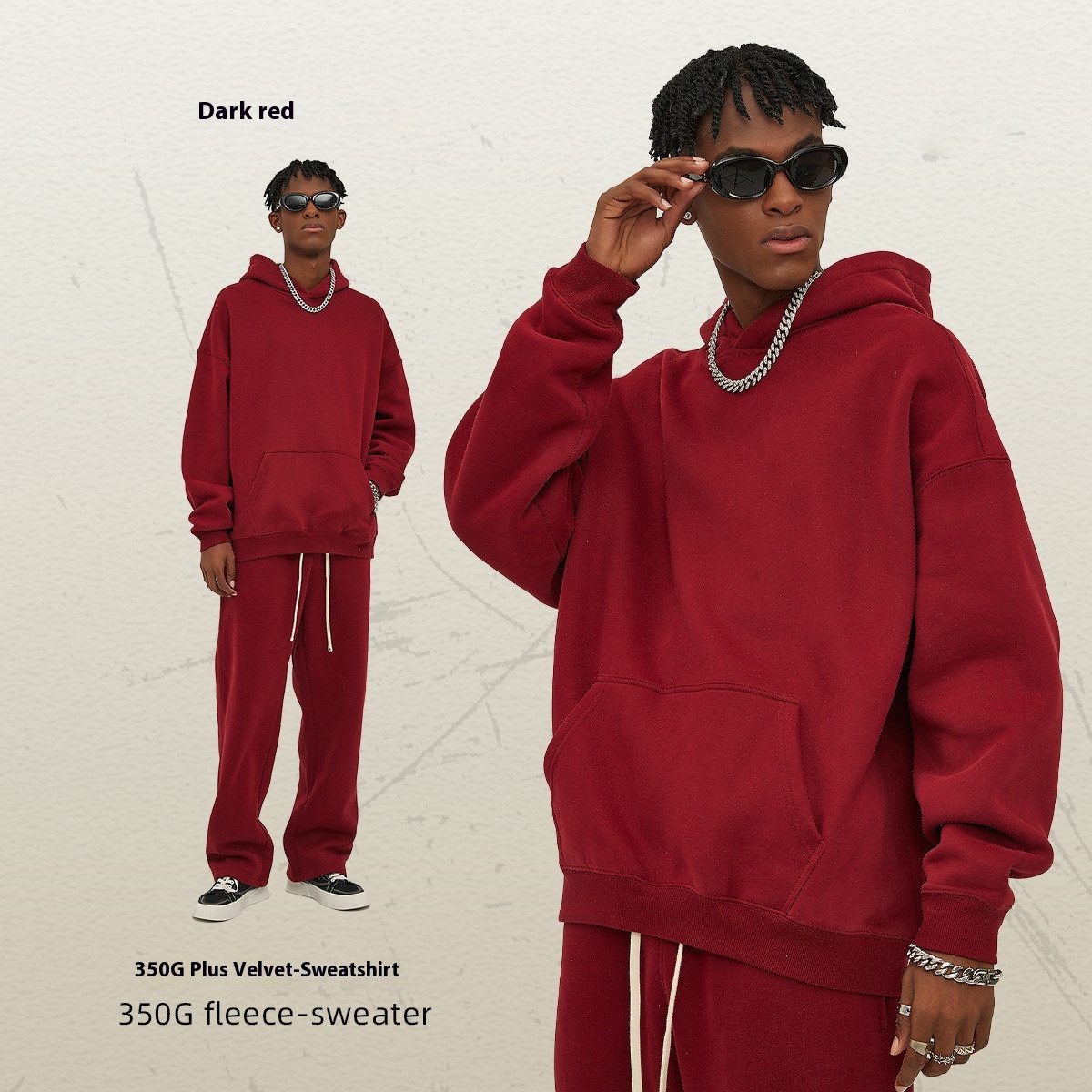 Oversize Thick Hooded Fashion Men's Sweater Dull Red - Shop at LoveMi