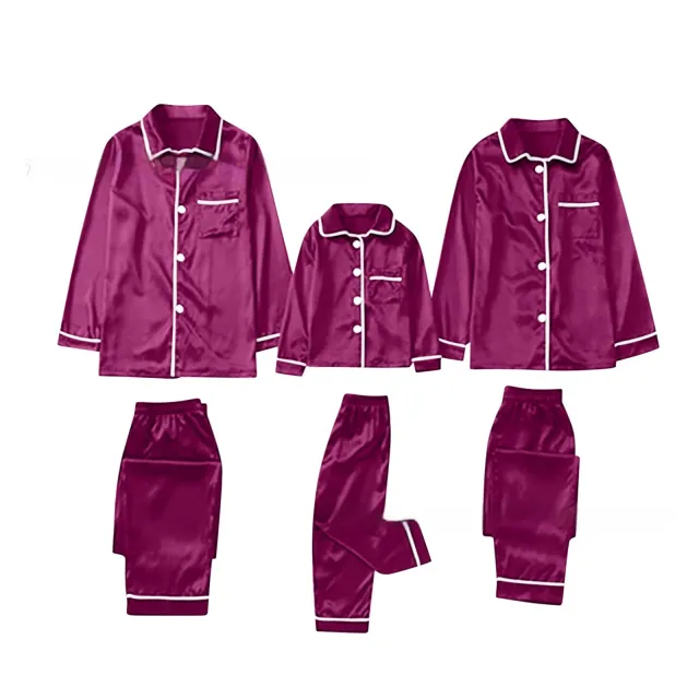 Children's Long sleeved Parent child Ice Silk Pajamas Suit Purple - Shop at LoveMi