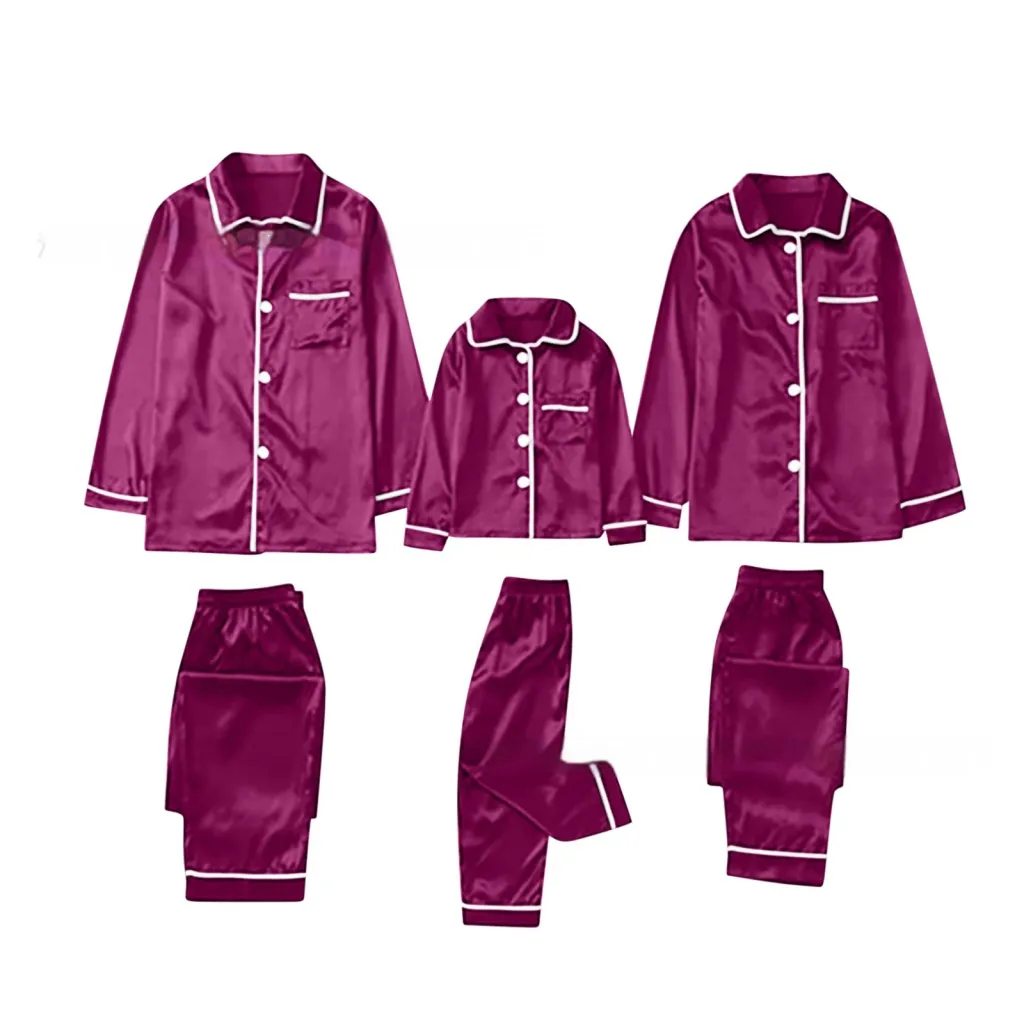 Children's Long-sleeved Parent-child Ice Silk Pajamas Suit - Purple