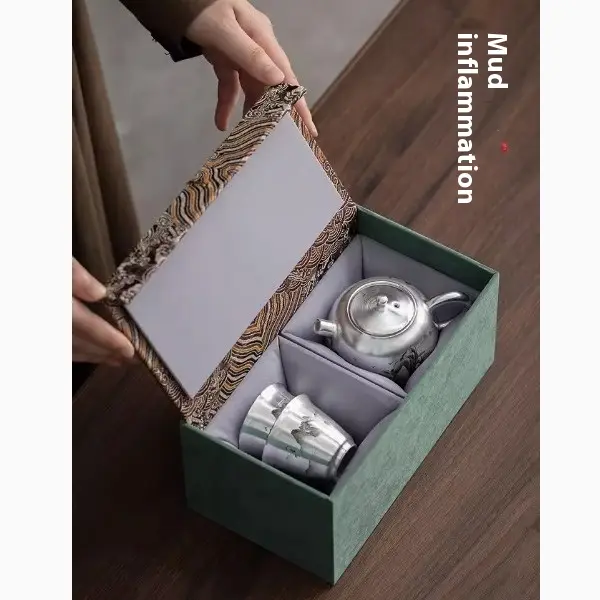 Silver Gilded Chinese High-end Kung Fu Tea Set Mini Set Teapot Tea Cup Gift Box