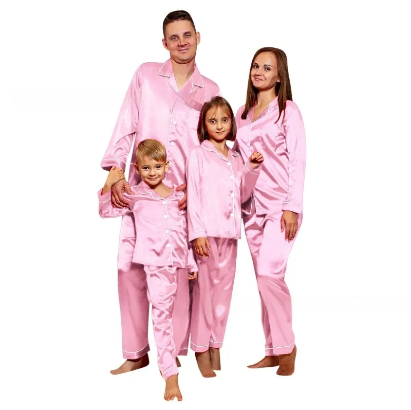 Children's Long-sleeved Parent-child Ice Silk Pajamas Suit - Pink