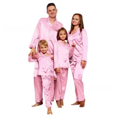 Children's Long-sleeved Parent-child Ice Silk Pajamas Suit - Pink - View 1