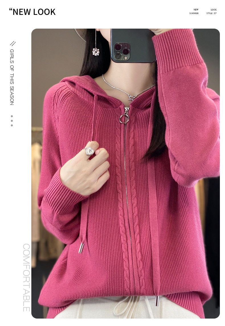 Title 19, Double Zipper Cardigan Sweater Hoodie Loose-fit...