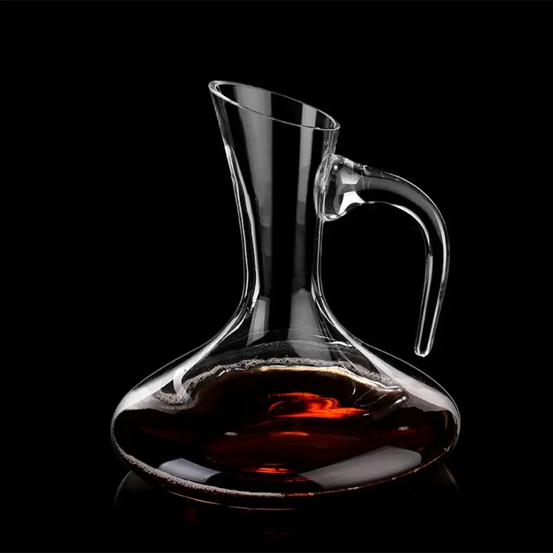 Crystal Glass Wine Decanter with Handle for Aerating and Serving