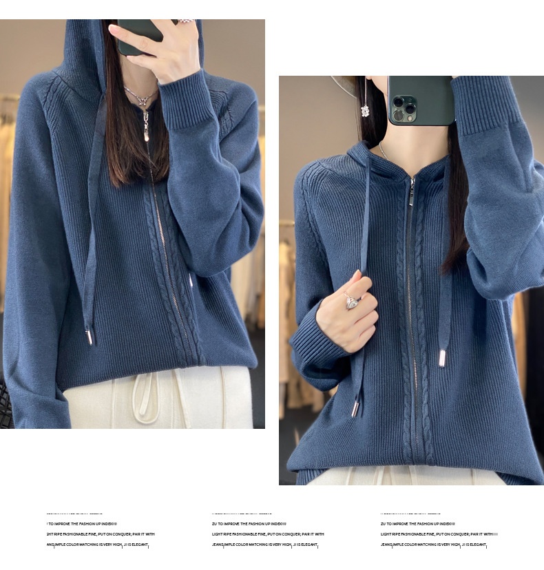 Title 27, Double Zipper Cardigan Sweater Hoodie Loose-fit...