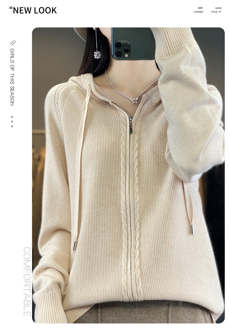 Title 4, Double Zipper Cardigan Sweater Hoodie Loose-fit...