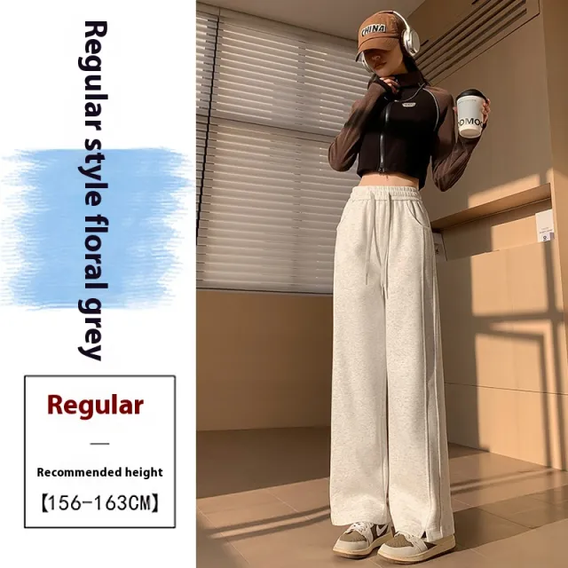 High Waist Long Thin Straight Loose Leisure Sports Sweatpants Gray - Shop at LoveMi