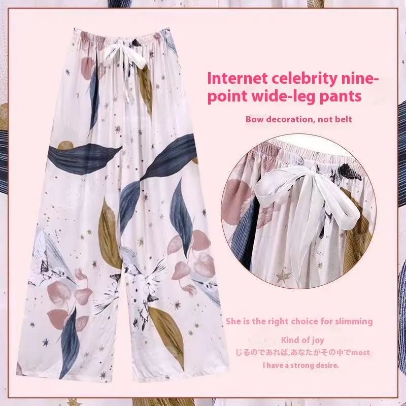 40 Cotton Silk Pajama Pants Summer Women - Ink Painting