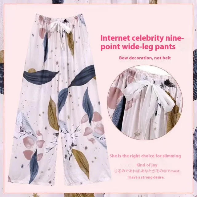 40 Cotton Silk Pajama Pants Summer Women Ink Painting - Shop at LoveMi