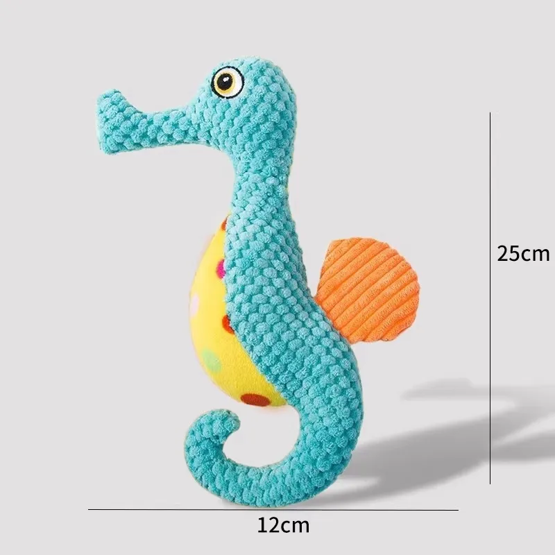 Dog Toy Bite-resistant Molar Sound Self-Hi Relieving Stuffy Artifact - Blue Seahorse