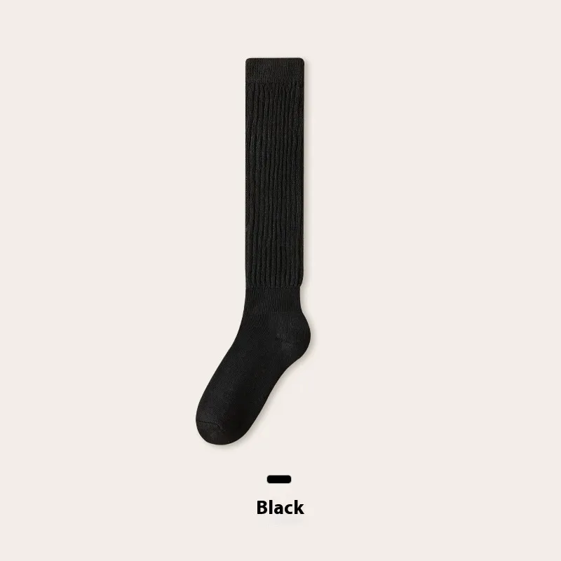 Autumn And Winter Thickening Women's Bunching Socks Fleece-lined Warm Stockings Half Pile - Black