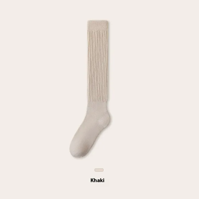 Autumn And Winter Thickening Women's Bunching Socks Fleece lined Warm Stockings Half Pile Khaki - Shop at LoveMi