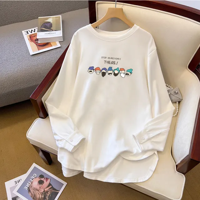 Spring And Autumn Bandage Dress Cotton Base Shirt Mid length A Row Of Mustaches - Shop at LoveMi