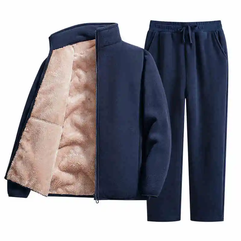 Soft And Comfortable Sports Suit Women's Sweater Fleece Casual Pants - Navy Blue