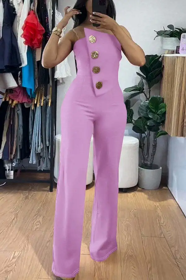 Women's Tube Top Irregular Design Loose Jumpsuit Violet - Shop at LoveMi