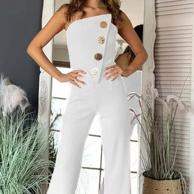 Women's Tube Top Irregular Design Loose Jumpsuit White - Shop at LoveMi