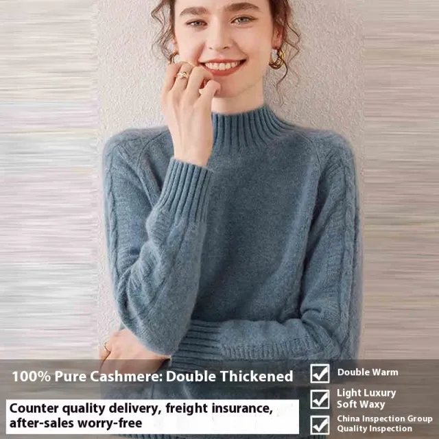 Pure Cashmere Sweater Autumn And Winter Thickened Knitting Bottoming Shirt Haze Blue - Shop at LoveMi